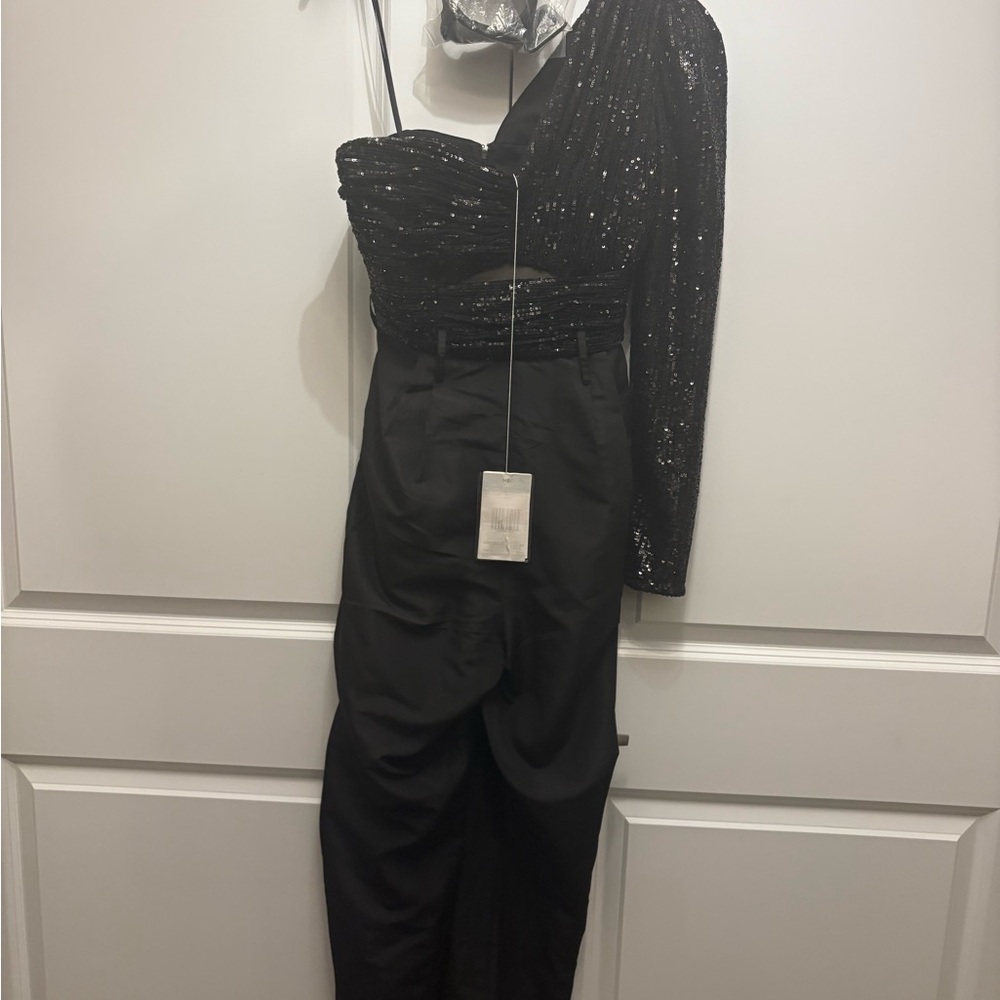Self-Portrait Black Sequin One-Shoulder Jumpsuit